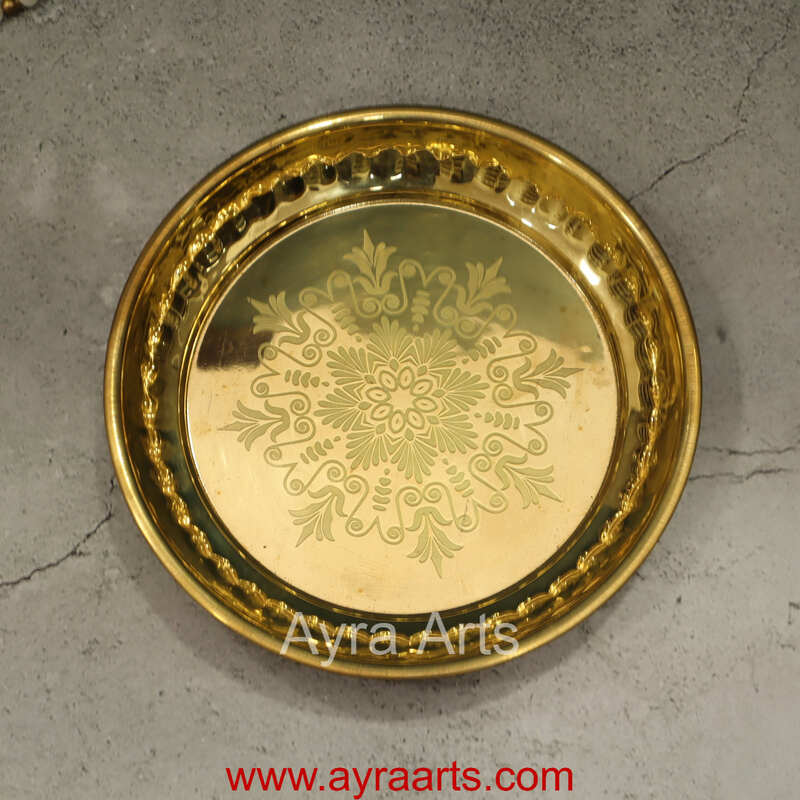 Pure Brass Design Embossed Pooja Plate