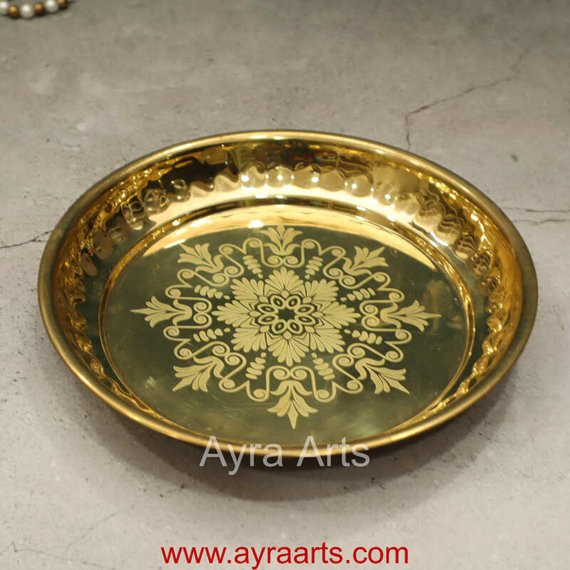 Pure Brass Design Embossed Pooja Plate
