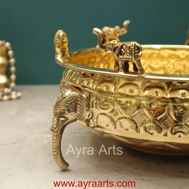 Brass Elephant Urli Bowl for Home Decoration Brass Elephant Urli Bowl for Home Decoration