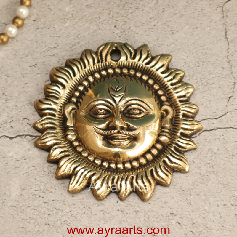 Brass Surya (Sun) Face Wall Hanging Vastu Figurine Surya Positivity Home Entrance Door Office Decor - 4 Inch Height Brass Surya (Sun) Face Wall Hanging Vastu Figurine Surya Positivity Home Entrance Door Office Decor - 4 Inch Height