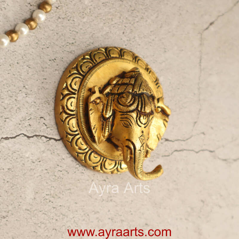 Unique Design Brass Ganesha Wall Hanging - 4 inch Height Unique Design Brass Ganesha Wall Hanging - 4 inch Height