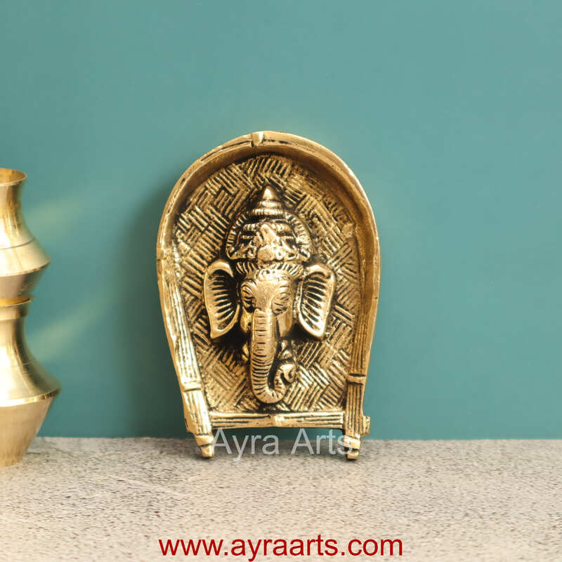 Brass Ganesh on Soop Moram Muram Rice Cleaner Chhath Wall Hanging - 4 Inch Height Brass Ganesh on Soop Moram Muram Rice Cleaner Chhath Wall Hanging - 4 Inch Height