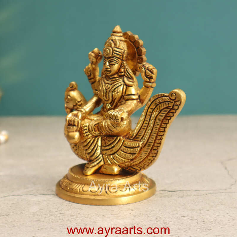Brass Idol Hindu Goddess Gayatri Mata Devi Sitting on Swan Savitri Mother of Vedas for Puja Mandir Temple - 4.5 inch height Brass Idol Hindu Goddess Gayatri Mata Devi Sitting on Swan Savitri Mother of Vedas for Puja Mandir Temple - 4.5 inch height