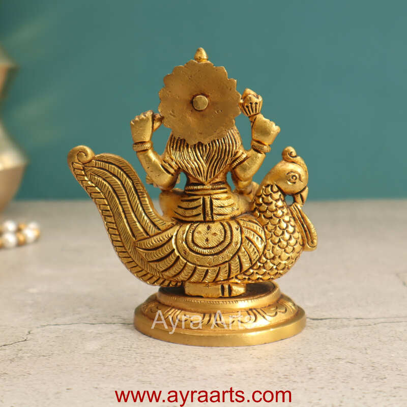Brass Idol Hindu Goddess Gayatri Mata Devi Sitting on Swan Savitri Mother of Vedas for Puja Mandir Temple - 4.5 inch height Brass Idol Hindu Goddess Gayatri Mata Devi Sitting on Swan Savitri Mother of Vedas for Puja Mandir Temple - 4.5 inch height
