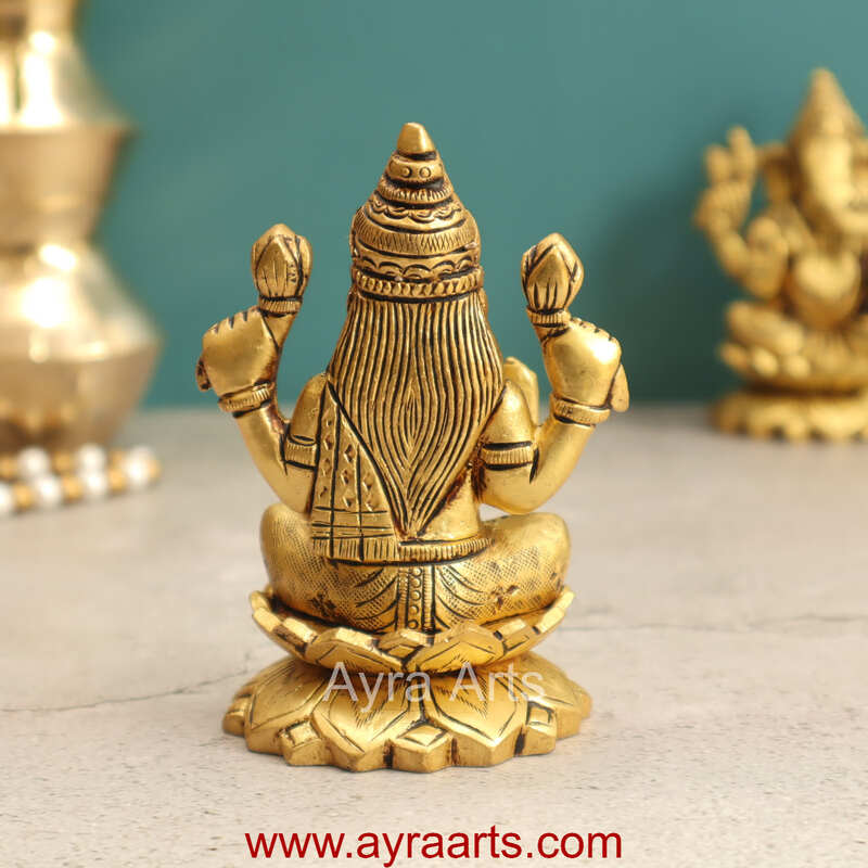 Brass Fine Art Lakshmi Sitting On Lotus Base - 4 Inch Height Brass Fine Art Lakshmi Sitting On Lotus Base - 4 Inch Height