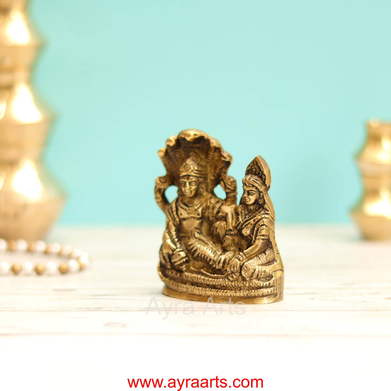 Lakshmi Sametha Vishnu Murthi Idol In Brass - 4 Inch Height