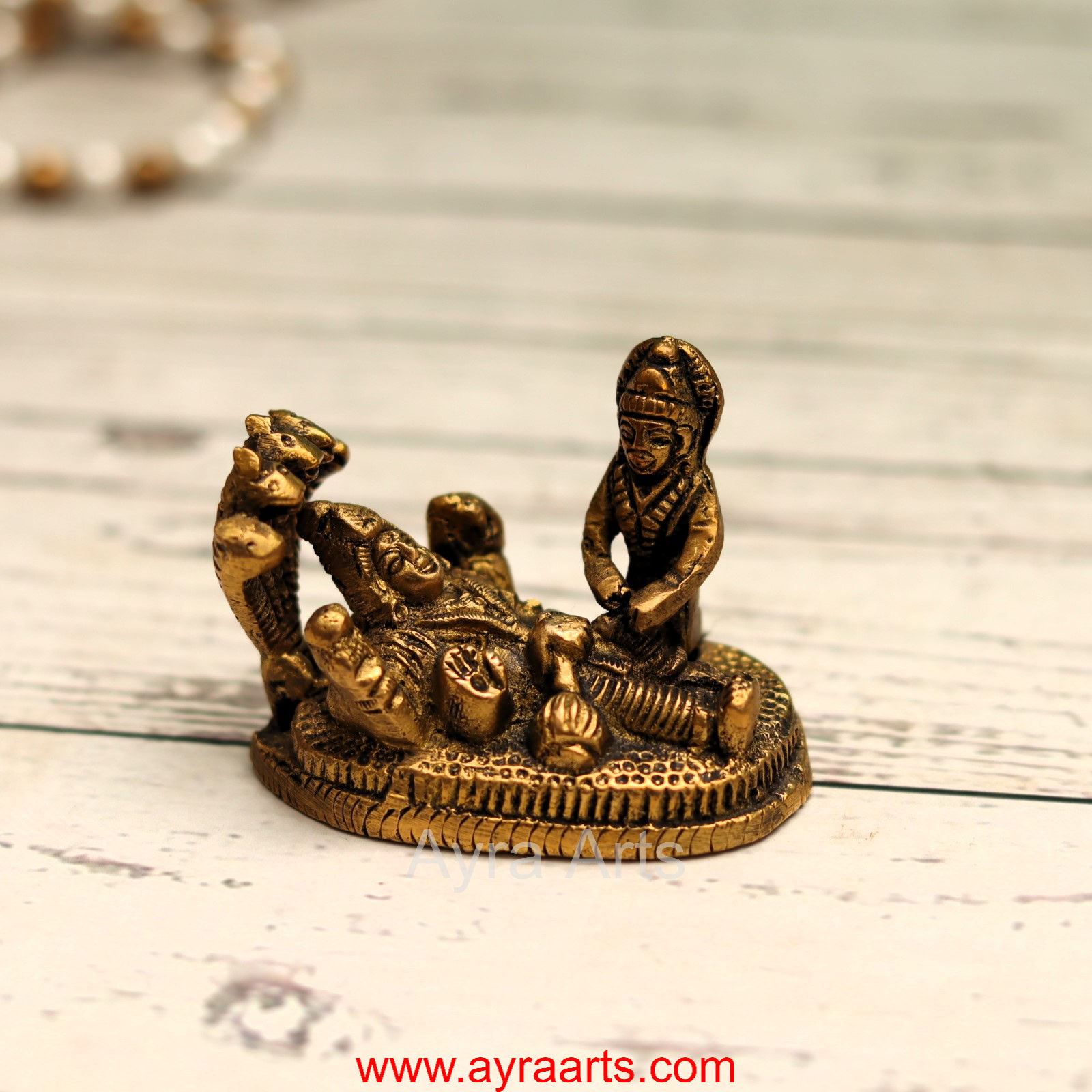 Brass Vishnu Narayan Resting on Sheshnag with Lakshmi - 2.5 inch Length