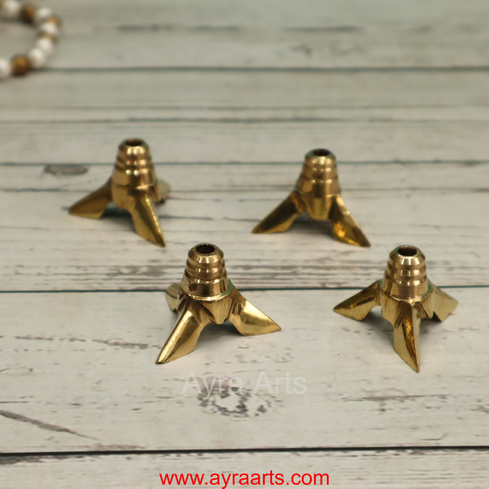 Brass Lavanga Cotton Wick Holder For Pooja - Set of 4 - Perfect for Diya Lighting