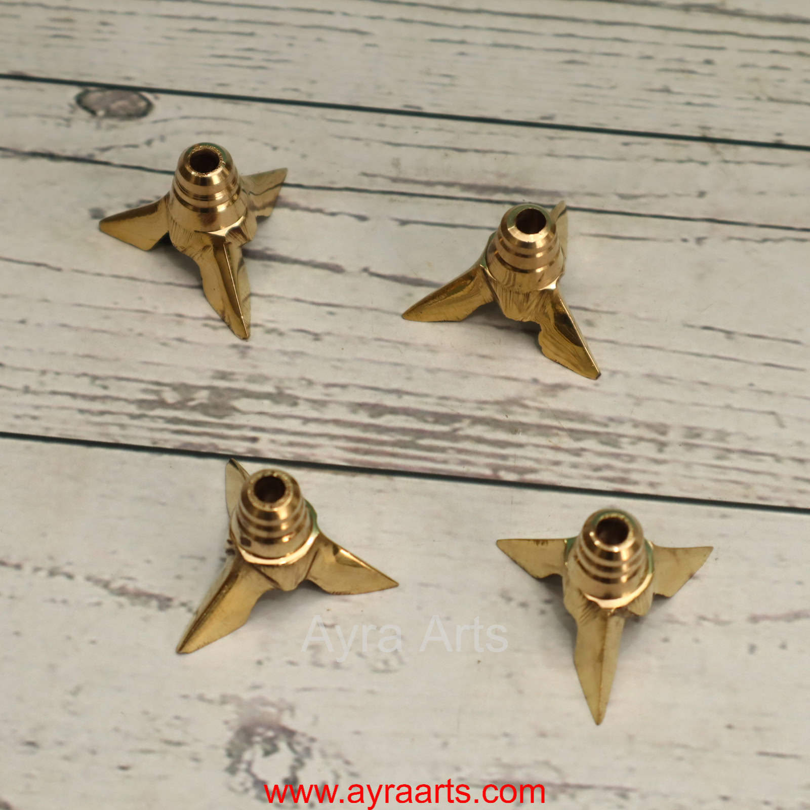 Brass Lavanga Cotton Wick Holder For Pooja - Set of 4 - Perfect for Diya Lighting