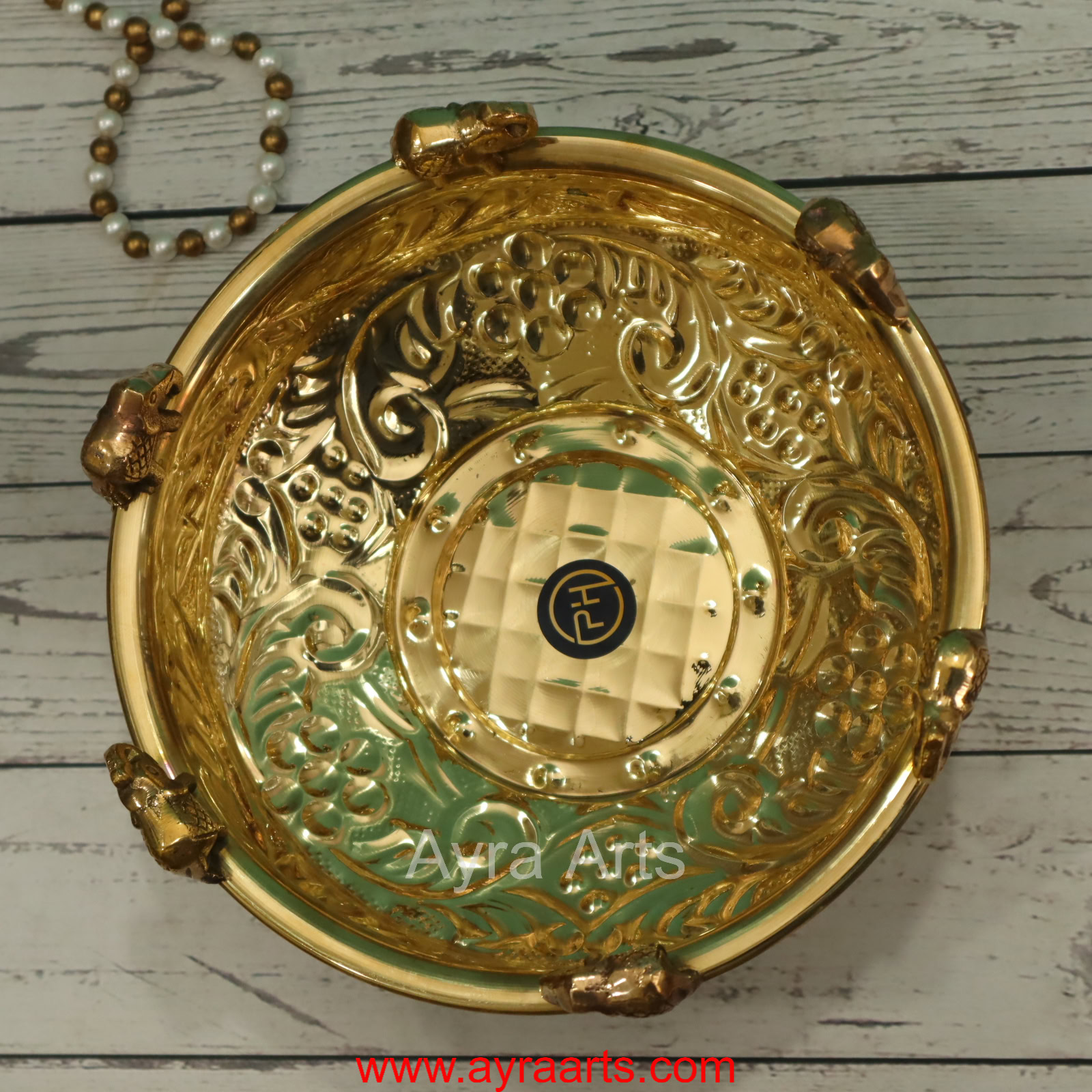 Brass Elephant Urli - 8.5 Inch Length