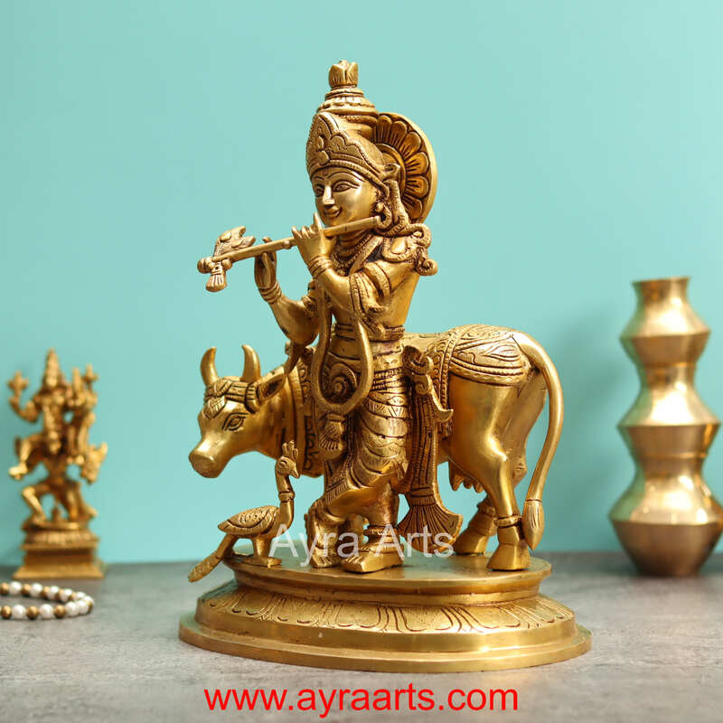 Brass Cow Krishna - 12 Inch Height