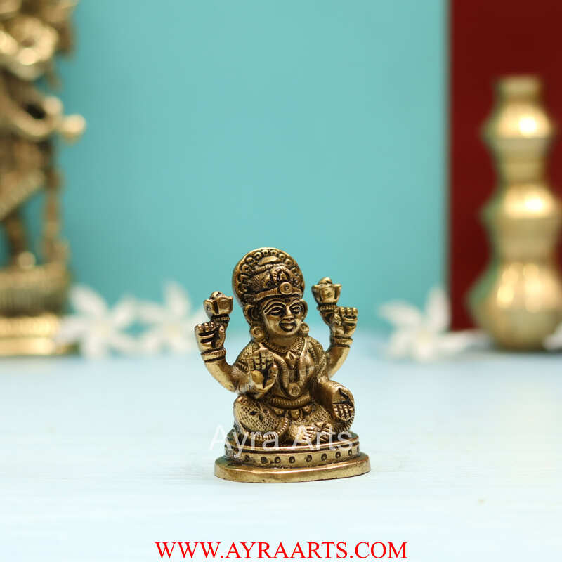 Brass Goddess Shri Maha Lakshmi Idol - 3 Inch Height