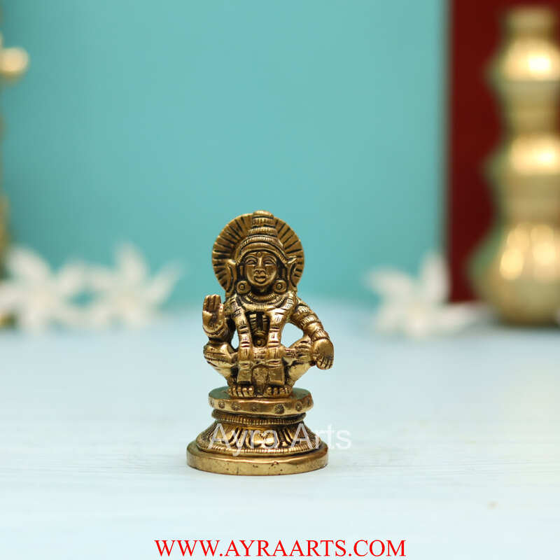 Handmade Brass Ayyappan Swamy A Saint Revered as Incarnation of Dharma - 2.8 Inch Height