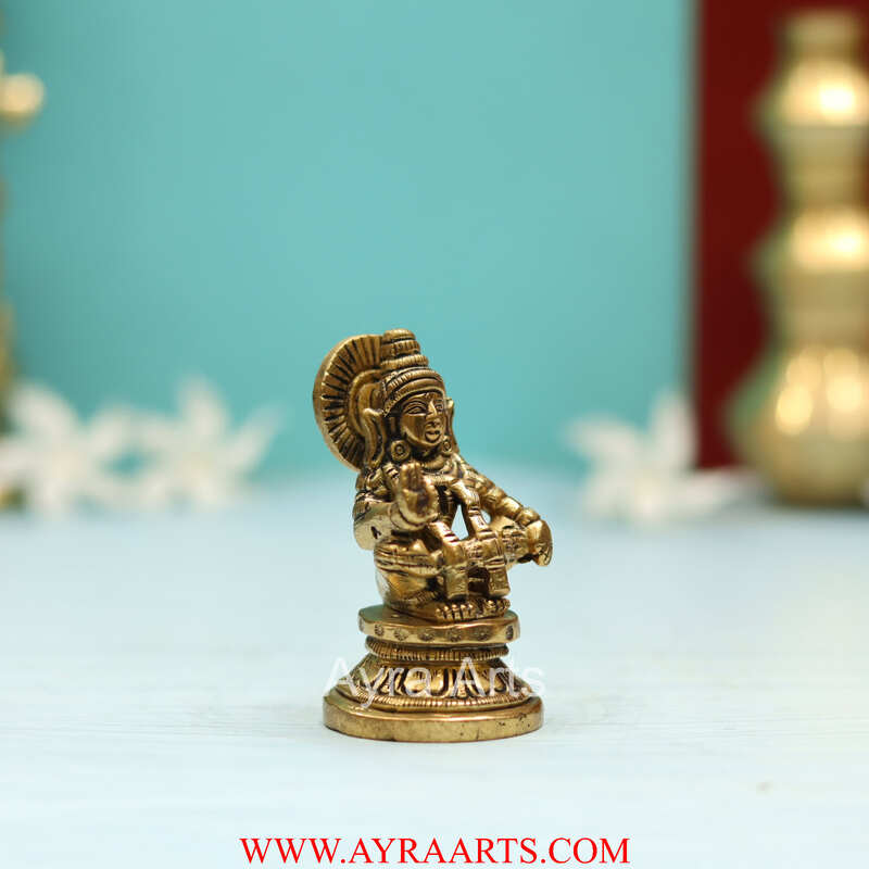 Handmade Brass Ayyappan Swamy A Saint Revered as Incarnation of Dharma - 2.8 Inch Height