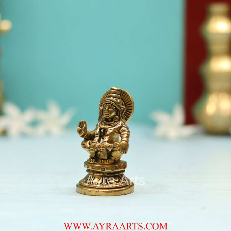 Handmade Brass Ayyappan Swamy A Saint Revered as Incarnation of Dharma - 2.8 Inch Height