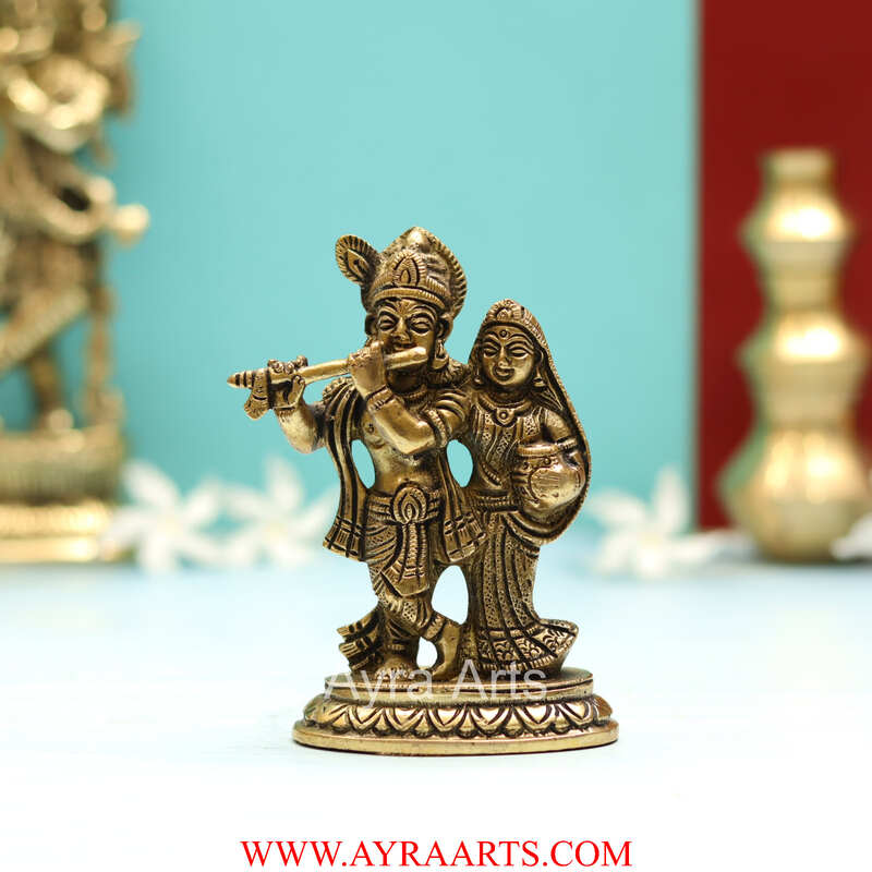 Brass Superfine Small Radha Krishna Together Idol - 4 Inch Height