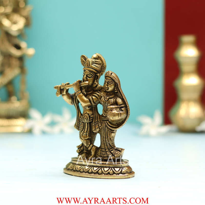 Brass Superfine Small Radha Krishna Together Idol - 4 Inch Height