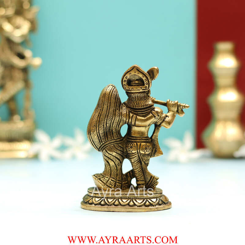 Brass Superfine Small Radha Krishna Together Idol - 4 Inch Height