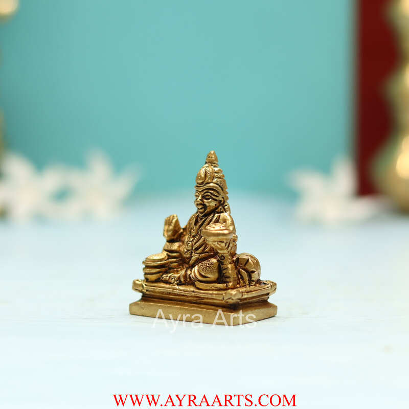 Brass Kuber Sitting Statue for Good Luck Money and Feng Shui - 2 Inch Height