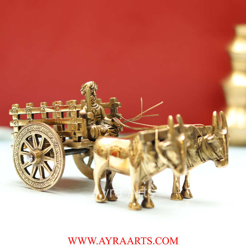 Brass Bullock Cart/Bailgadi - 3.5 inch Height | Decorative Brass Bailgadi for Rustic Charm