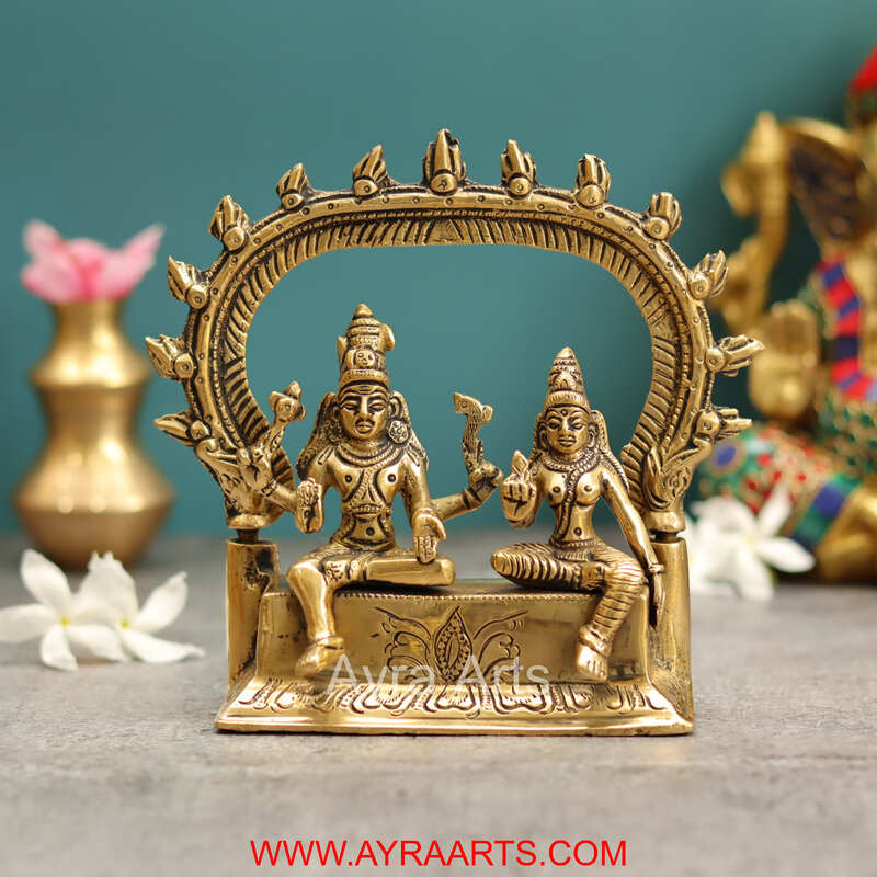Brass Shiva Parvati with Kirtimukha Prabhavali - 6 Inch Height