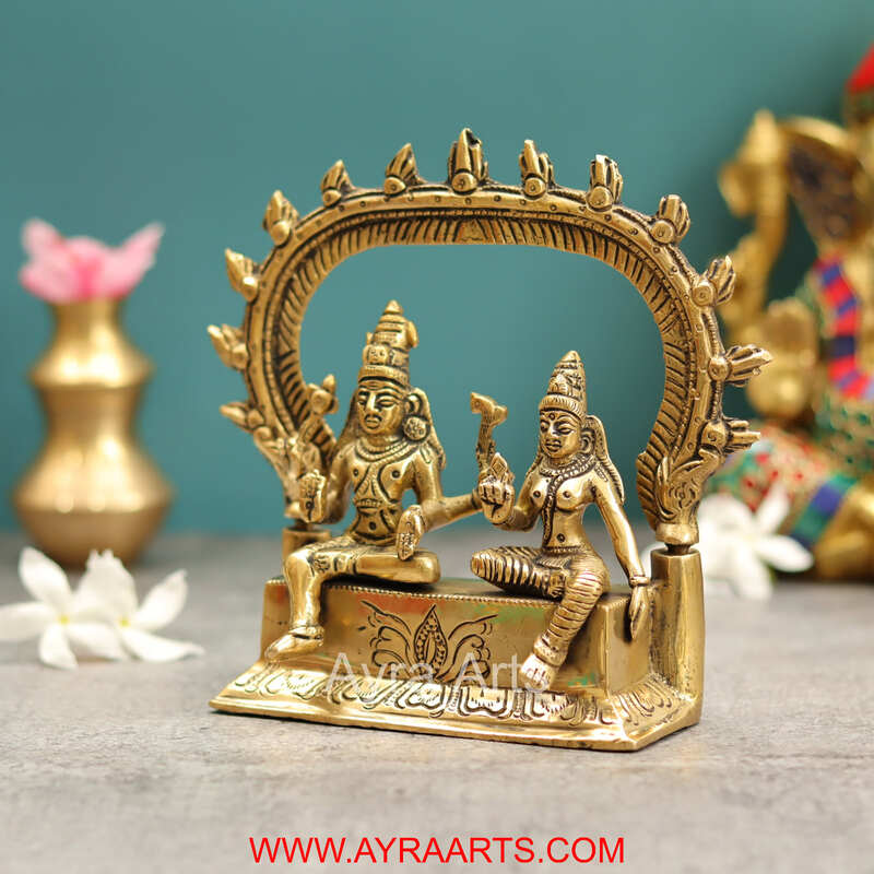 Brass Shiva Parvati with Kirtimukha Prabhavali - 6 Inch Height