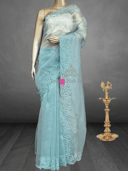 Clara - The Organza Saree in Floral Thread Border