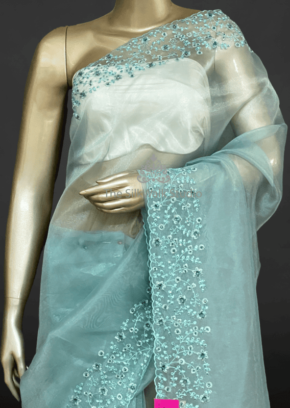 Clara - The Organza Saree in Floral Thread Border