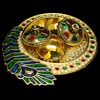 Peacock Feather Blue Red Gold Green Kumkum Dibbi