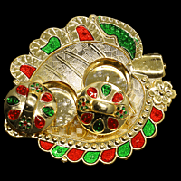 Leaf Red Gold Green Kumkum Dibbi
