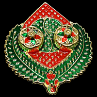 Leaf Narial Red Green Gold Kumkum Dibbi Set