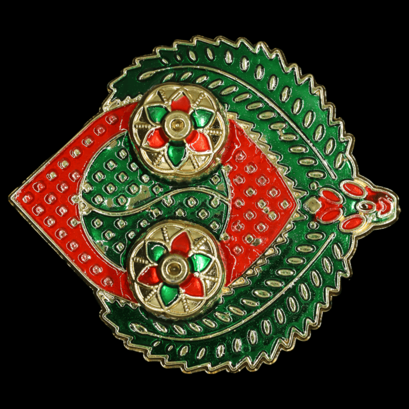 Leaf Narial Red Green Gold Kumkum Dibbi Set