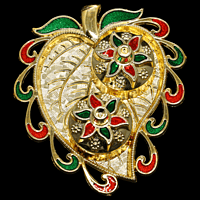 Leaf Small Gold Green Red Kumkum Dibbi Set Cut Design