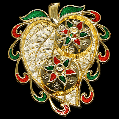 Leaf Small Gold Green Red Kumkum Dibbi Set Cut Design