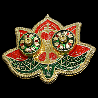 Red Green Gold Single Flower Kumkum Dibbi Set Big Red Green Gold Single Flower Kumkum Dibbi Set Big