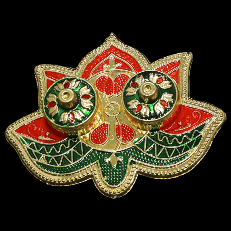 Red Green Gold Single Flower Kumkum Dibbi Set Big Red Green Gold Single Flower Kumkum Dibbi Set Big