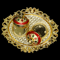 Gold Red Oval Plate Kumkum Dibbi Set