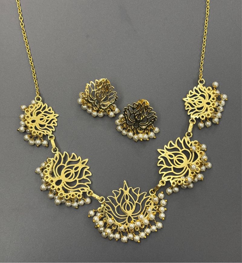 5 Lotus With Peal Filled Necklace Sets