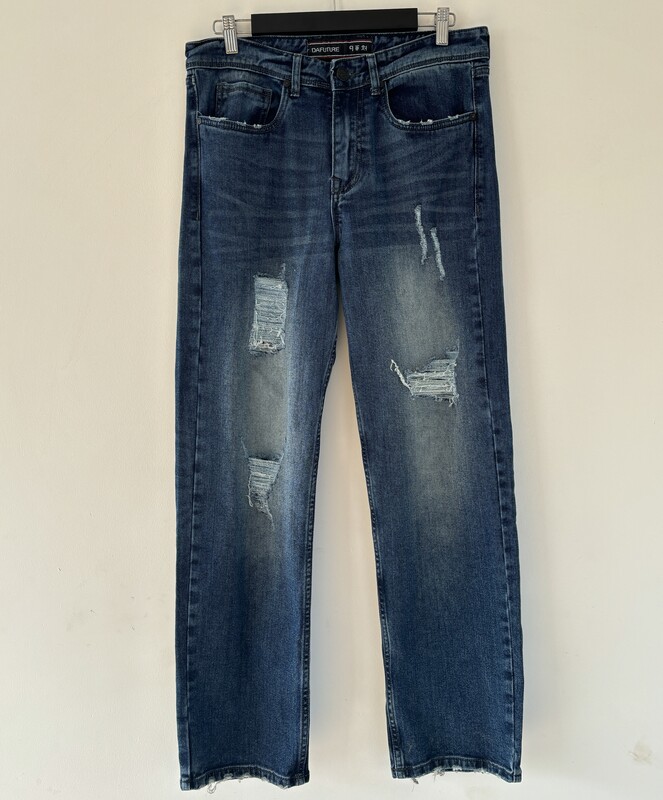 Blue Distressed straight fit jeans Blue Distressed straight fit jeans