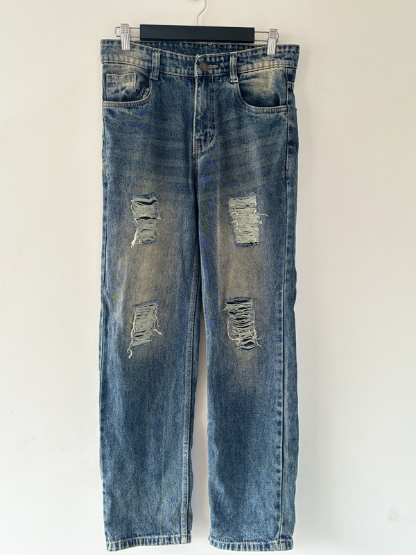 Blue washed & distressed straight fit jeans Blue washed & distressed straight fit jeans