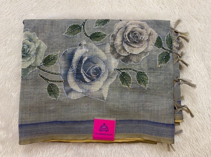 Madavi – The Linen Cotton Saree in Kantha Work 19239