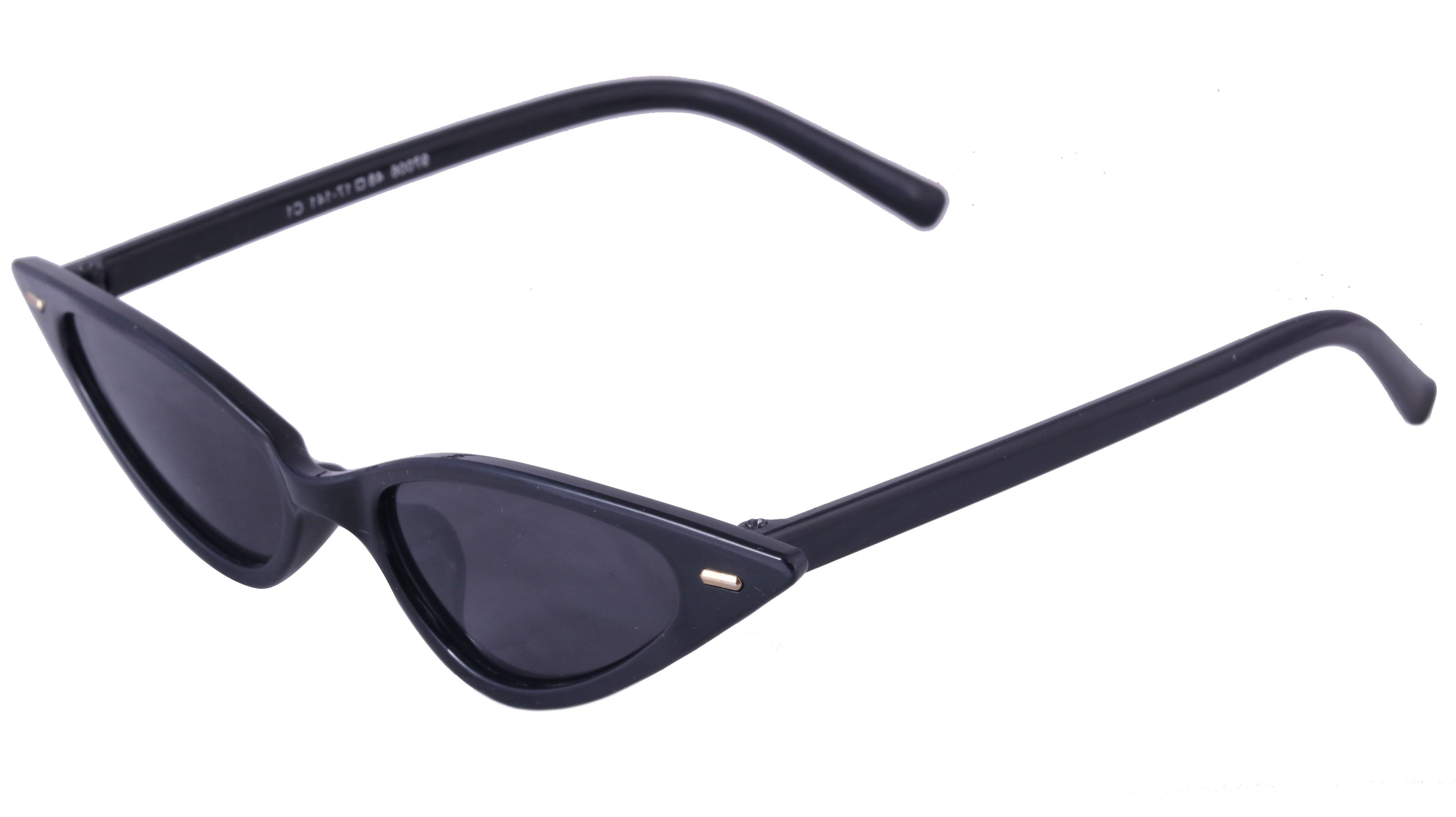 Soigné Female Small Cat Eye Sunglasses.Black Frame.Black Lens with Strings.Black