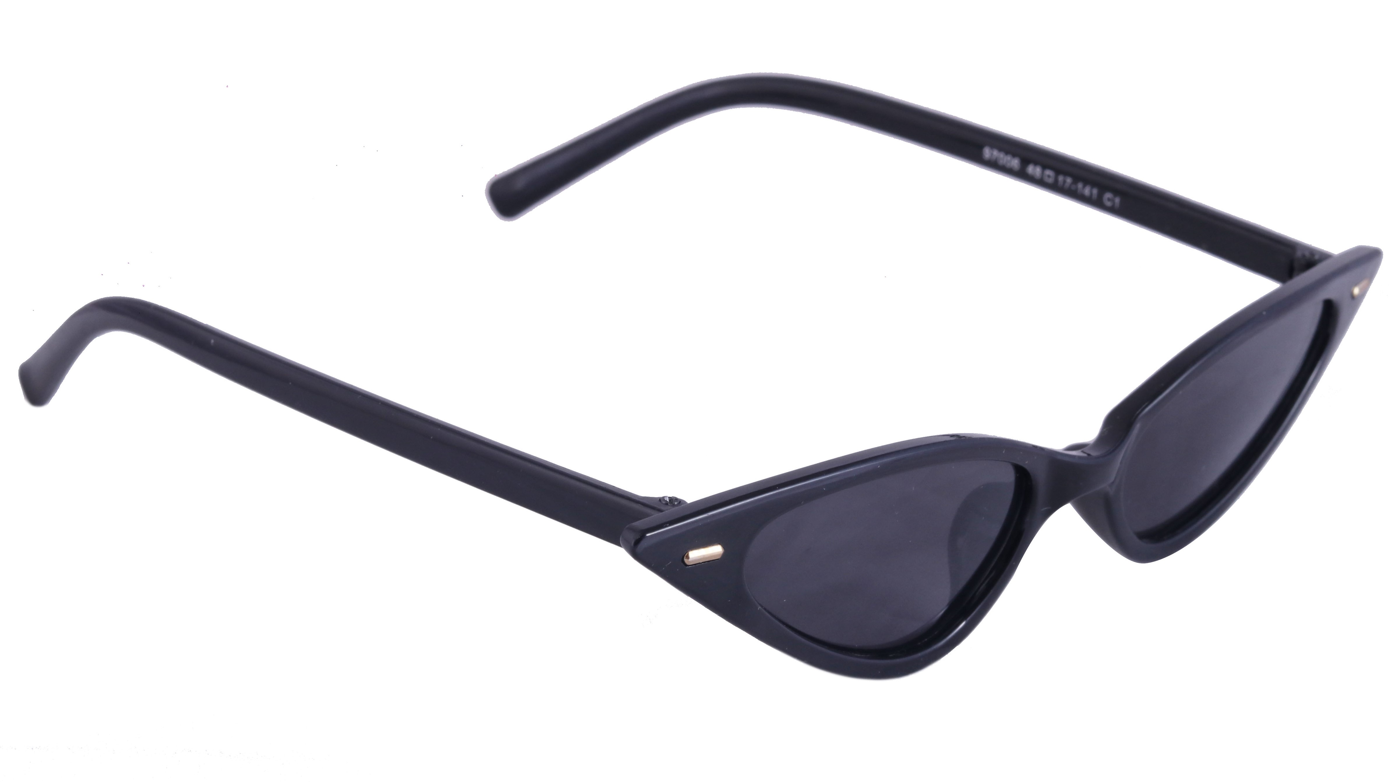 Soigné Female Small Cat Eye Sunglasses.Black Frame.Black Lens with Strings.Black