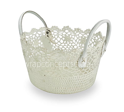 Round Crochet Basket with faux leather handles Round Crochet Basket with faux leather handles