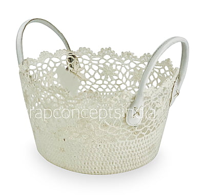 Round Crochet Basket with faux leather handles Round Crochet Basket with faux leather handles