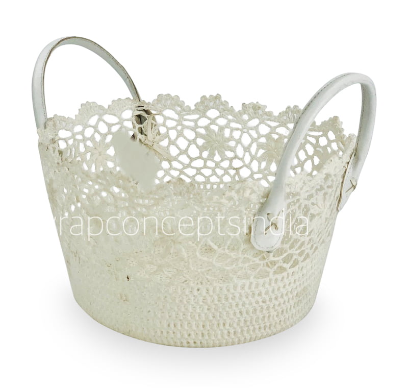 Round Crochet Basket with faux leather handles Round Crochet Basket with faux leather handles