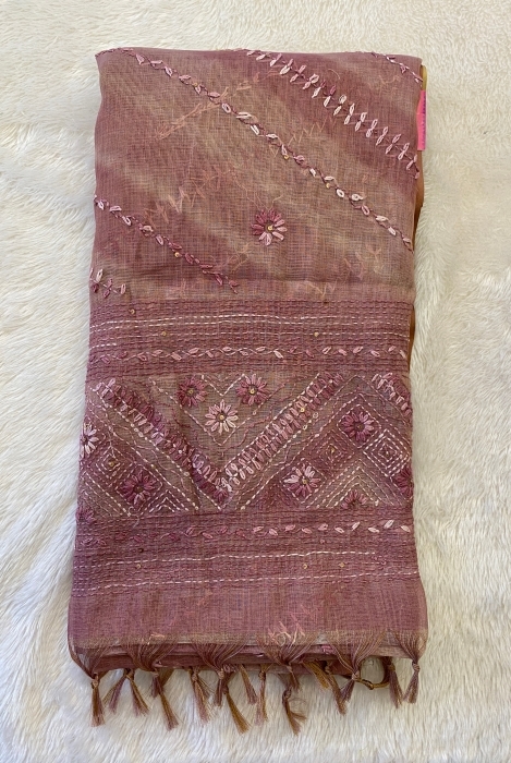 Madavi - The Linen Cotton Saree in Chain Knot 19412