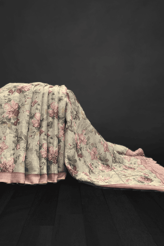 Madavi - The Linen Cotton Saree in Sequence Work 20512