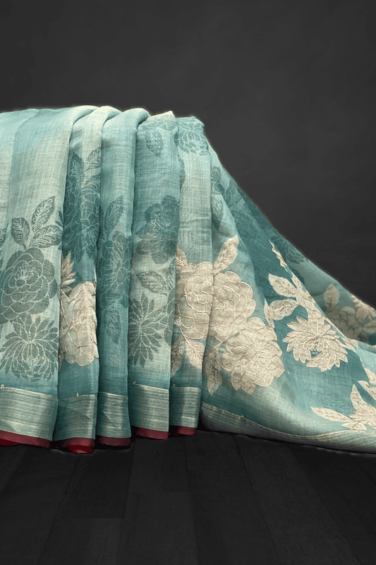 Madavi – The Floral Embroidery Linen Cotton Saree 18515