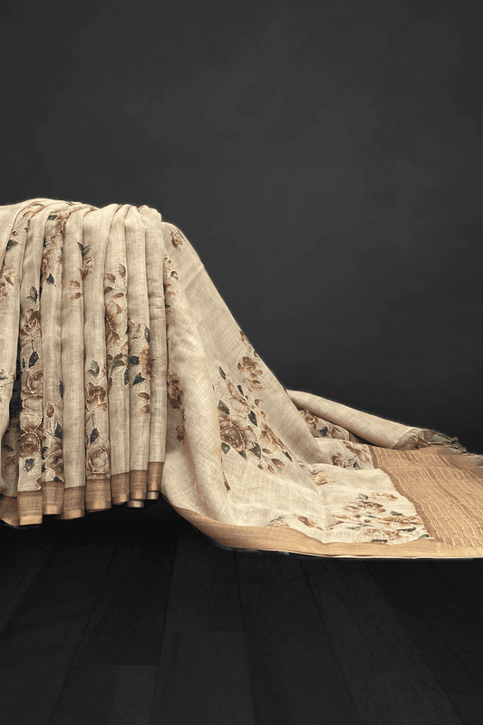 Madavi - The Linen Cotton Saree in Kantha Work 20494